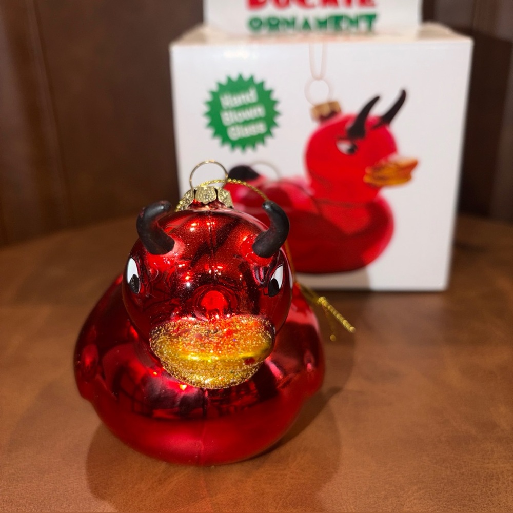 Devil Duckie Glass Christmas Ornament Duck Hand blown glass jeep  Halloween